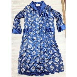 VINTAGE 70'S SOLZ SQUIRREL BLUE BROCADE DRAGON LONG ROBE SMOKING GOWN